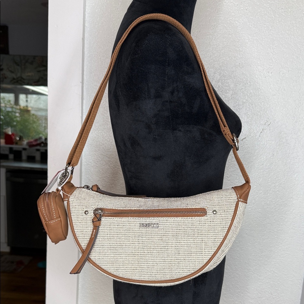 Rosetti Cream and Brown Crescent Shoulder Bag